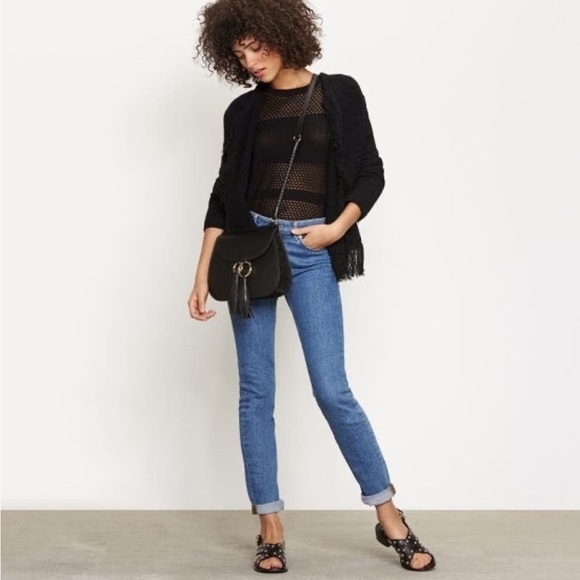 Anthropologie Maje Black Maldives fringe tweed open style  cardigan size small - Picture 4 of 8